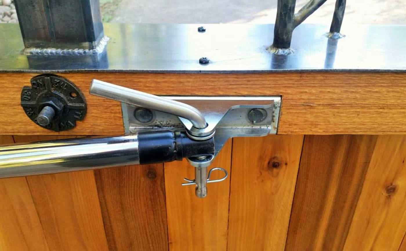 Close-up of the Patriot gate opener install hardware
