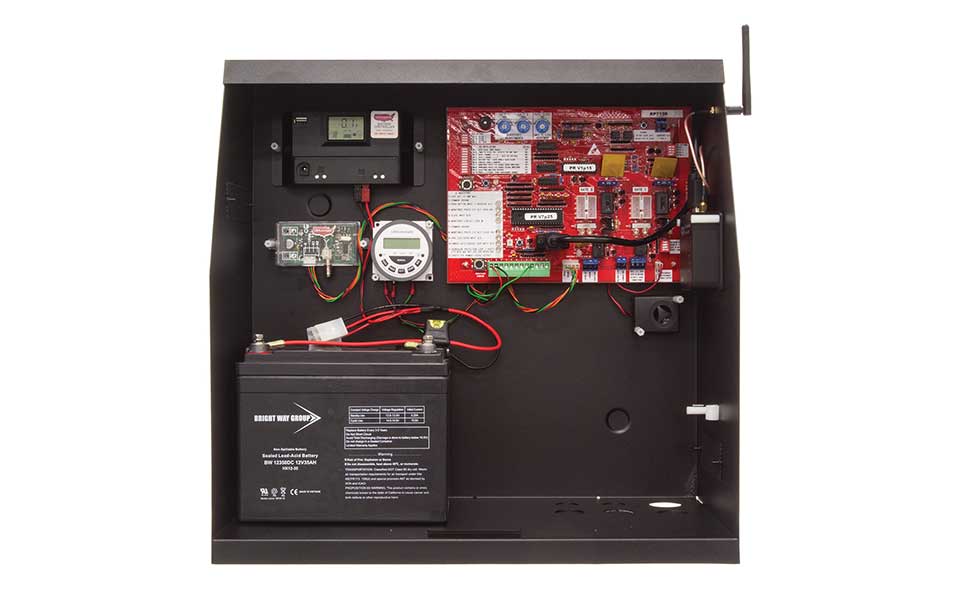 Inside view of the Patriot gate opener cabinet